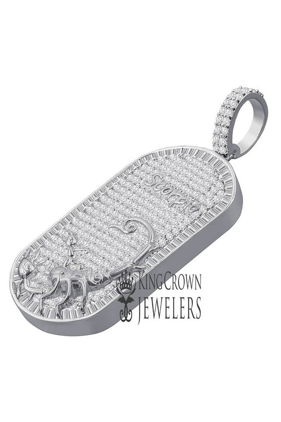 Unisex 14K White Gold Finish Scorpio Zodiac Sign Astrology Horoscope Charm Baguette & Round Cut Diamond Pendant