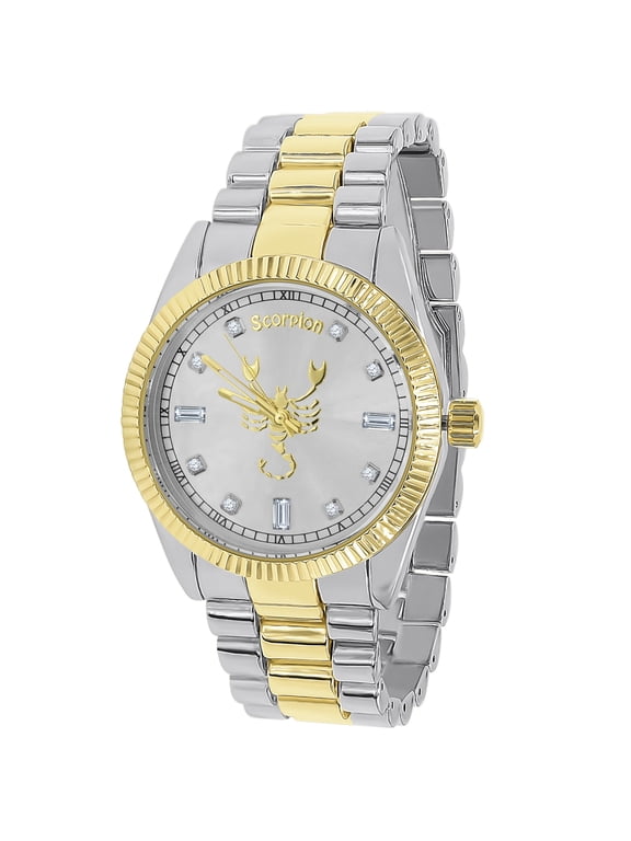 Unisex 18K 2 Tone Gold Finish Scorpio Zodiac Sign Astrology Metal Band Custom Watch 40mm