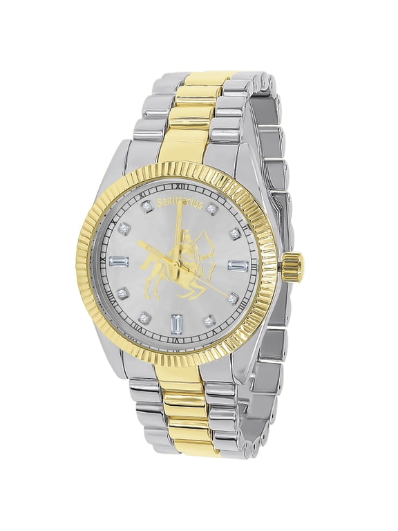 Unisex 18K 2 Tone Gold Tone Sagittarius Zodiac Sign Astrology Metal Band Custom Watch