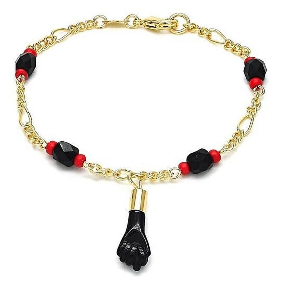 Unisex 18K Gold Filled Azabache Black Hand Figa Kabbalah Baby Kid Women Men 6 and 7 Inches