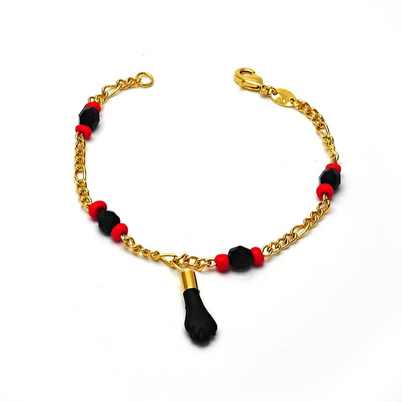 Unisex 18K Gold Filled Evil Eye Azabache Black Hand Figa Good Luck Charm Bracelet Kabbalah Baby Kid Women Men 7.5