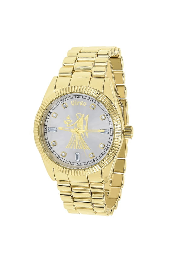 Unisex 18K Gold Tone Virgo Maiden Zodiac Sign Astrology Metal Band Custom Watch