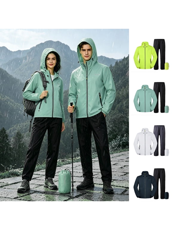 Unisex 2-Piece Waterproof Rain Suit – Breathable Packable Hooded Jacket & Pants,Lightweight Windbreaker for Men & Women,Hiking Camping Outdoor