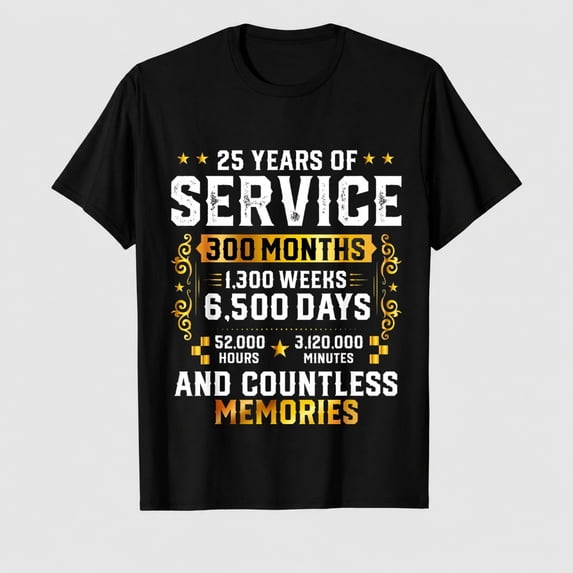 Unisex 25 Years of Service Anniversary Graphic T-Shirt, Short Sleeve Shirt
