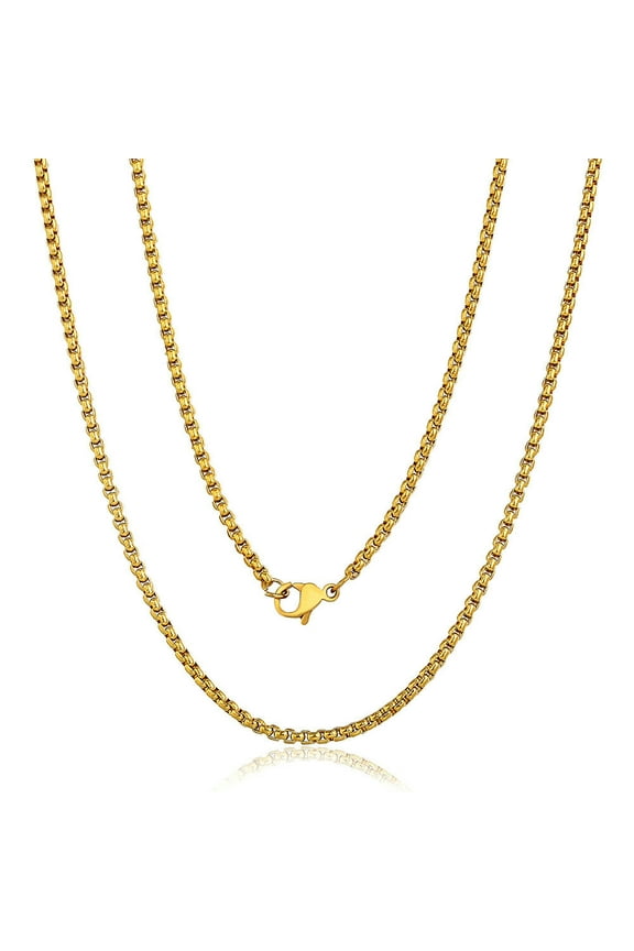 Unisex 2mm Thin Mens Womens Chain Round Box Link Stainless Steel Necklace 18-24inch