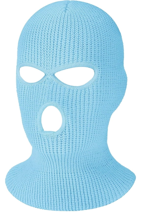 Unisex 3-Hole Knitted Ski Mask Full Face Mask Cover Neck Gaiter Winter Balaclava Warm Knit Beanie for Outdoor Sports (Sky Blue)