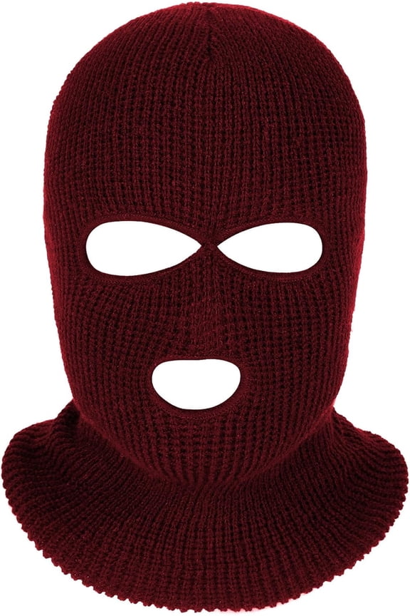 Unisex 3-Hole Knitted Ski Mask Full Face Mask Cover Neck Gaiter Winter Balaclava Warm Knit Beanie for Outdoor Sports (Wine)
