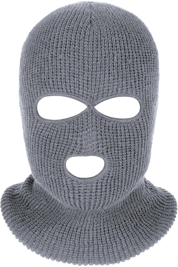 Unisex 3-Hole Knitted Ski Mask Full Face Mask - Winter Balaclava Neck Gaiter, Warm Knit Beanie for Outdoor Sports (Gray)