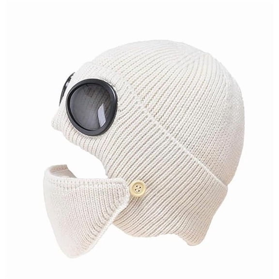 Unisex 3-in-1 Winter Ski Hat with Detachable Mask and Goggles | All-Weather Warm Thermal Helmet for Skiing Snowboarding Outdoor Activities Beige