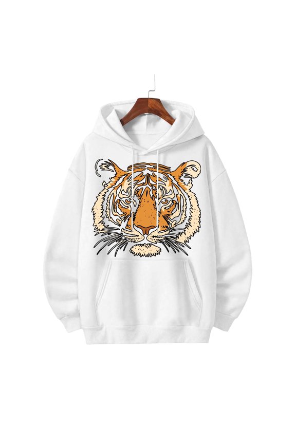  Unisex 300g Heavyweight Tiger Head Print Hoodie - Oversized Loose Fit Sweatshirt