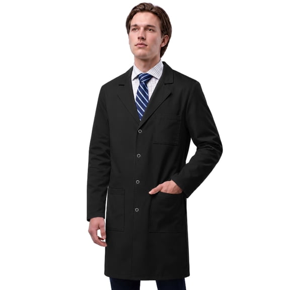 Unisex 36" Medical Snap Front Lab Coat, Black, S
