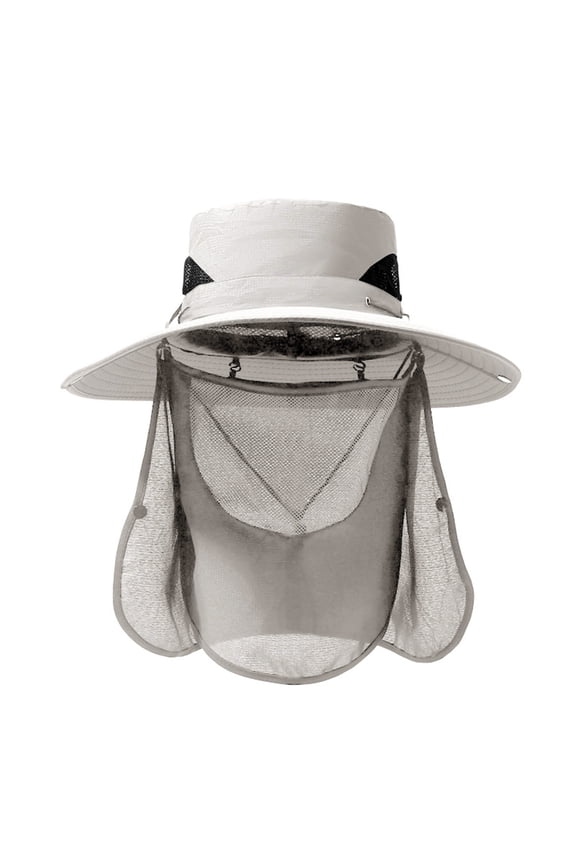 Unisex 360 UV Protection Flap Hat for Men Women Wide Brim Sunshade Cap with Removable Face Mask Neck Flap Breathable Mesh Safari Hat for Outdoor Fishing Mountaineering Casual Apparel Accessory