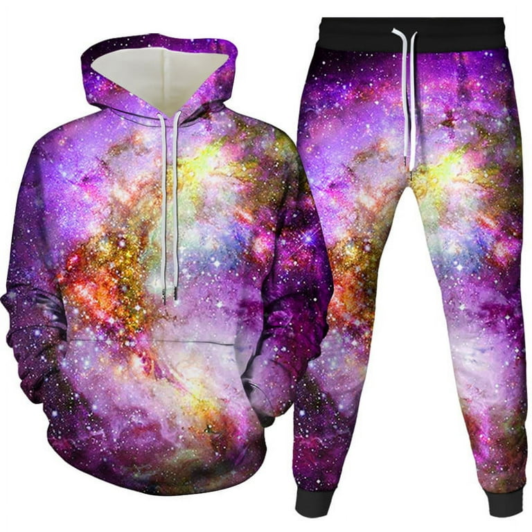 Unisex 3D Colorful Starry Sky Hoodies Pants Set Novelty Galaxy Stars Print Pullover Sweatshirt Sweatpants Casual Realistic Universe Nebula Tracksuit Walmart