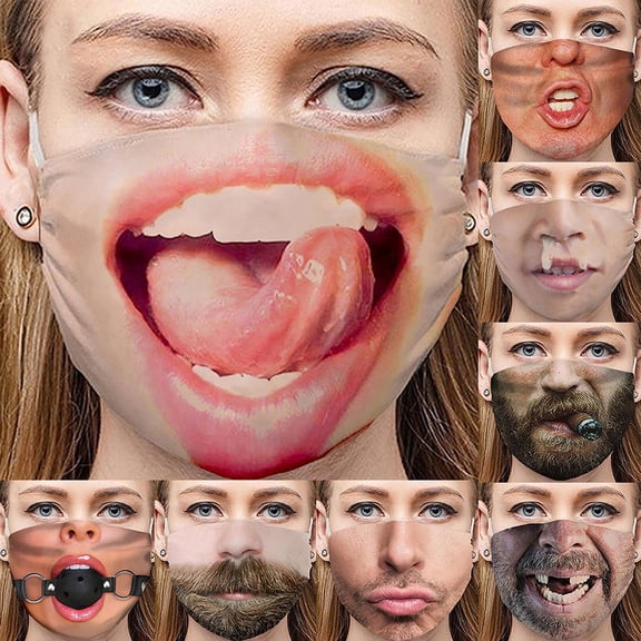 Unisex 3D Funny Face Printed Masks Windproof Adjustable Mouth Mask Halloween