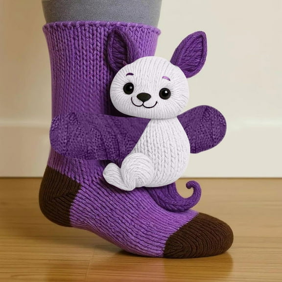 Unisex 3D Knit Cute Animal Socks, Cozy Cute Hand Crochet Knit Sock, Crazy Animal Socks, Unisex Knit Funny Animal Socks Novelty Floor Socks Wool Winter Warm Thick Casual Socks, I, a pair