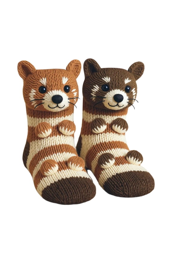 Unisex 3D Knit Cute Animal Socks, Cozy Cute Hand Crochet Knit Sock, Crazy Animal Socks, Winter Warm Floor Sock, Unisex Knit Funny Animal Socks Novelty Floor Socks Wool, N, a pair