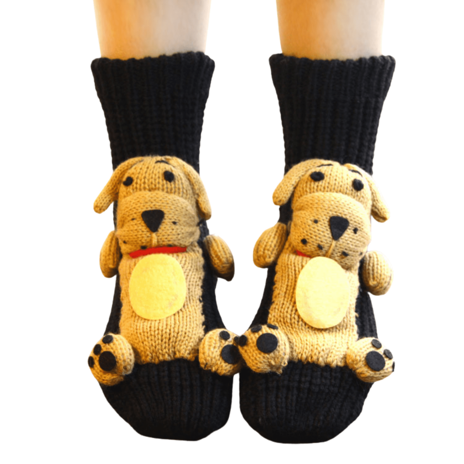 Unisex 3D Knit Hand Crocheted Animal Socks: Cute Warm Winter Double Layer Cotton Socks (Dog 2, 4 Pair)