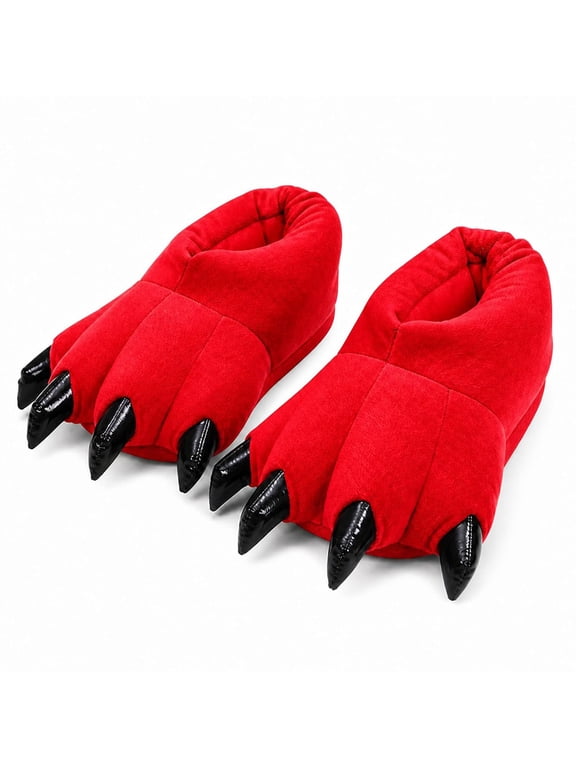 Unisex 3D Monster Dinosaur Claw Slippers, Funny Animal Paw with Black Claws Plush Closed Back Bootie House Shoes, Thick Non-Slip Sole Fleece Lined Warm Indoor Bedroom Slippers