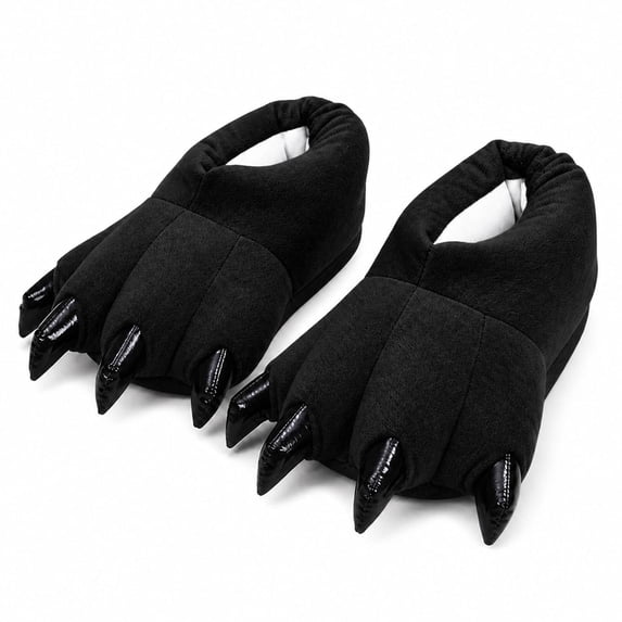 Unisex 3D Monster Dinosaur Claw Slippers, Funny Animal Paw with Black Claws Plush Closed Back Bootie House Shoes, Thick Non-Slip Sole Fleece Lined Warm Indoor Bedroom Slippers