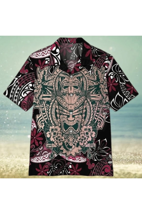 Unisex 3D Polynesian Tiki Hawaiian Shirt For Men
