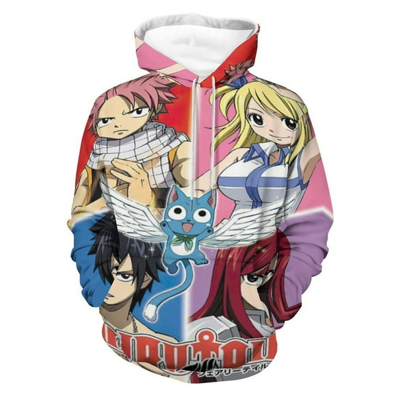 Unisex 3D Printed Fairy Tail Hoodies Long Sleeve Sweatshirts for Men Women with Big Pockets