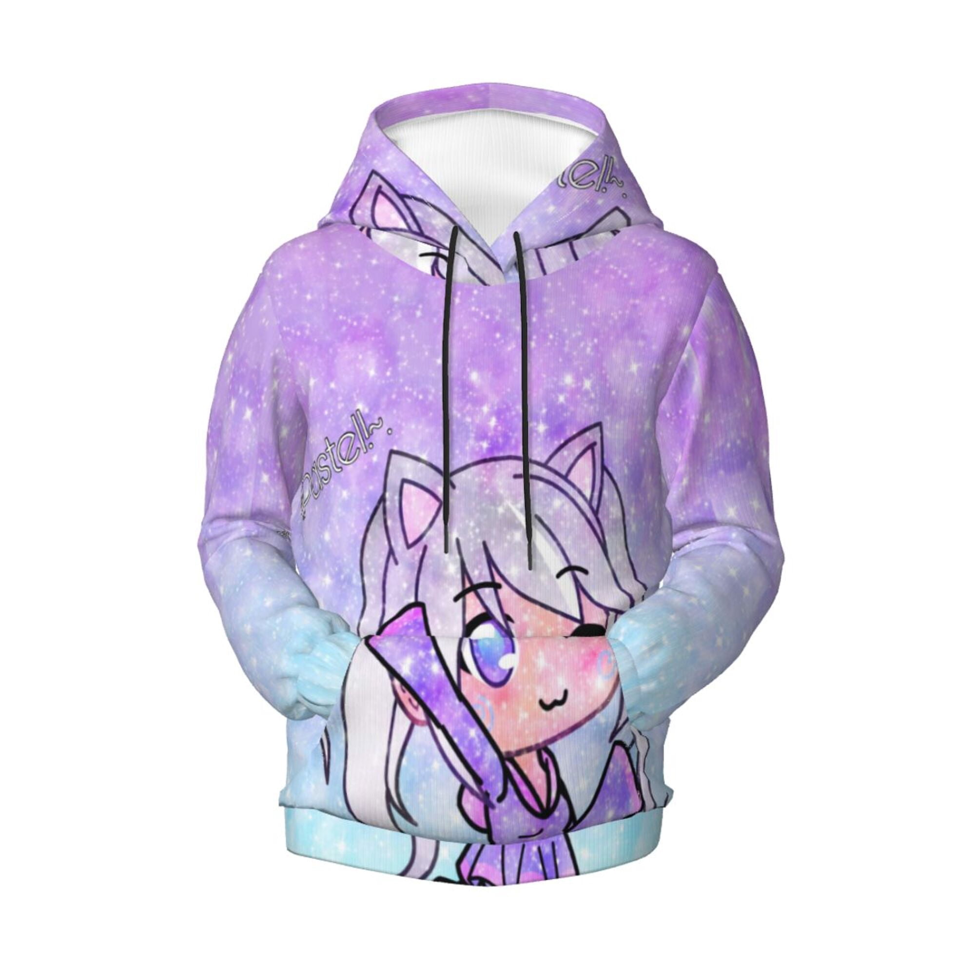 GLUDEAR Men's 3D Printed Wolf Hoodie - Full Zip, Oversized, Purple Lighting Fox Design, Large