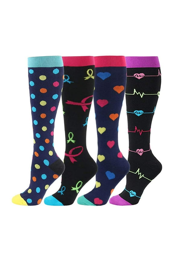 Unisex 4 Pairs Compression Sports Socks Graduated Pressure Running Cycling Socks For Men And Women Wide Calf Support Moisture Wicking Athletic Gear Fatigue Long Socks(Multicolor L)