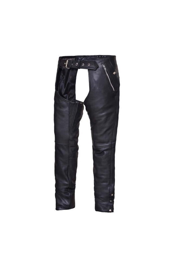 Unisex 4-Pocket Motorcycle Chaps with Snap Out Lliner, Black - 3XL