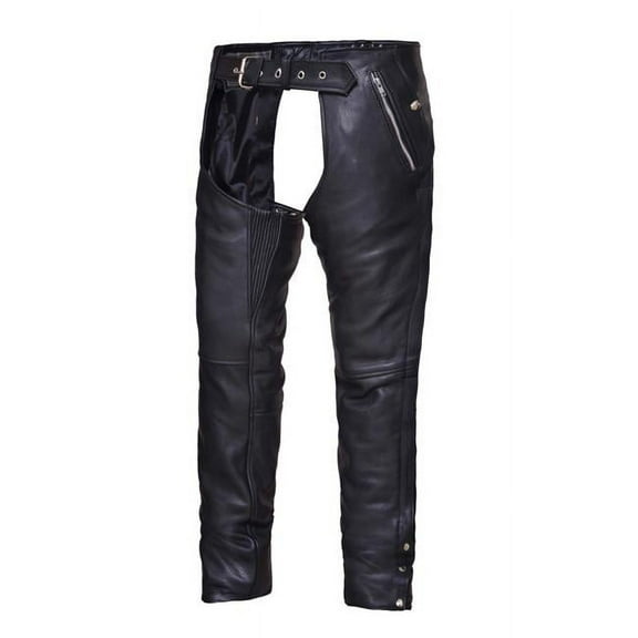 Unisex 4-Pocket Motorcycle Chaps with Snap Out Lliner, Black - 4XL