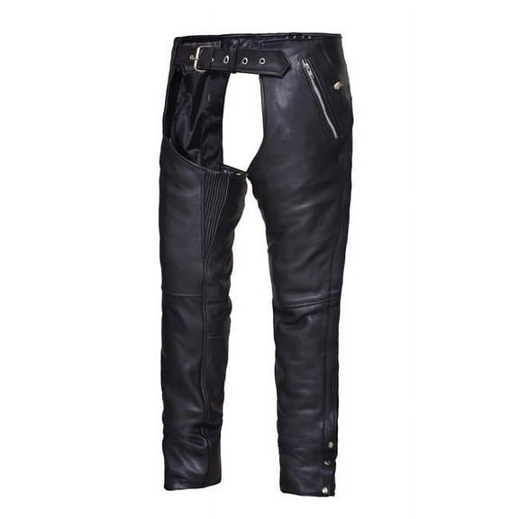 Unisex 4-Pocket Motorcycle Chaps with Snap Out Lliner, Black - 5XL