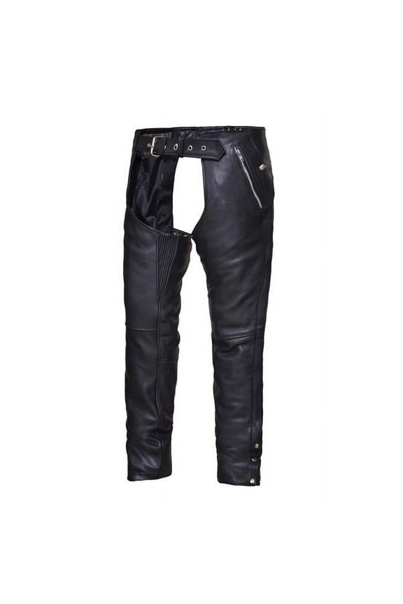 Unisex 4-Pocket Motorcycle Chaps with Snap Out Lliner, Black - Medium
