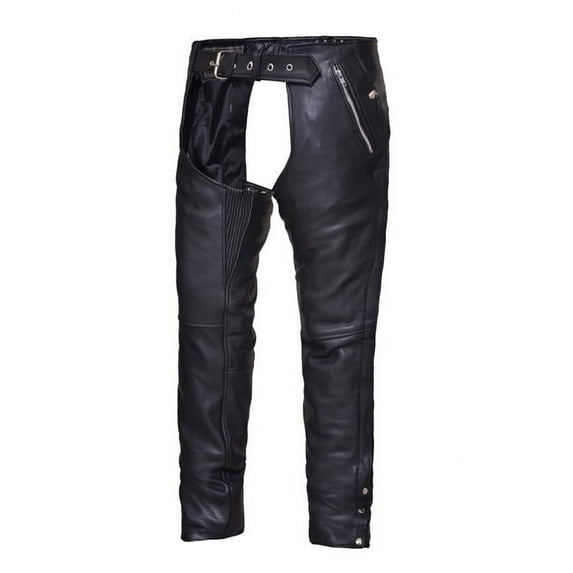 Unisex 4-Pocket Motorcycle Chaps with Snap Out Lliner, Black - Small