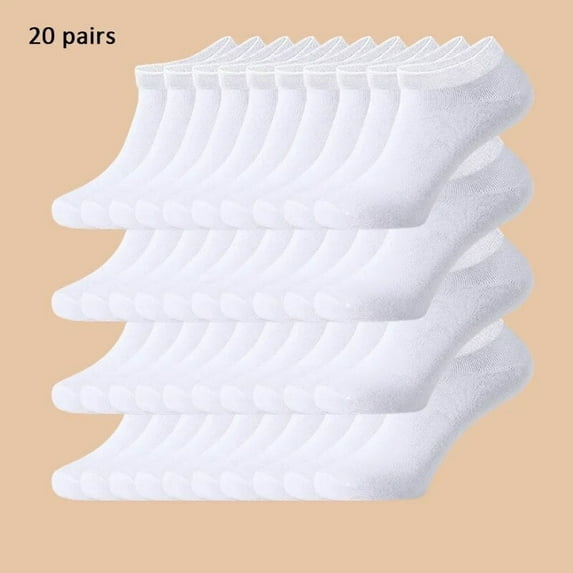 Unisex 40/20/10 Pairs of Solid Color Socks, Soft and Lightweight Ankle Socks, WOMEN'S Casual Boat Socks, Low Cut Ankle Socks