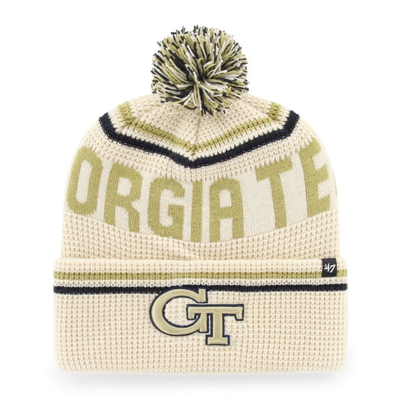 Unisex '47 Cream Georgia Tech Yellow Jackets Quattrle Waffle Cuffed Knit Hat with Pom