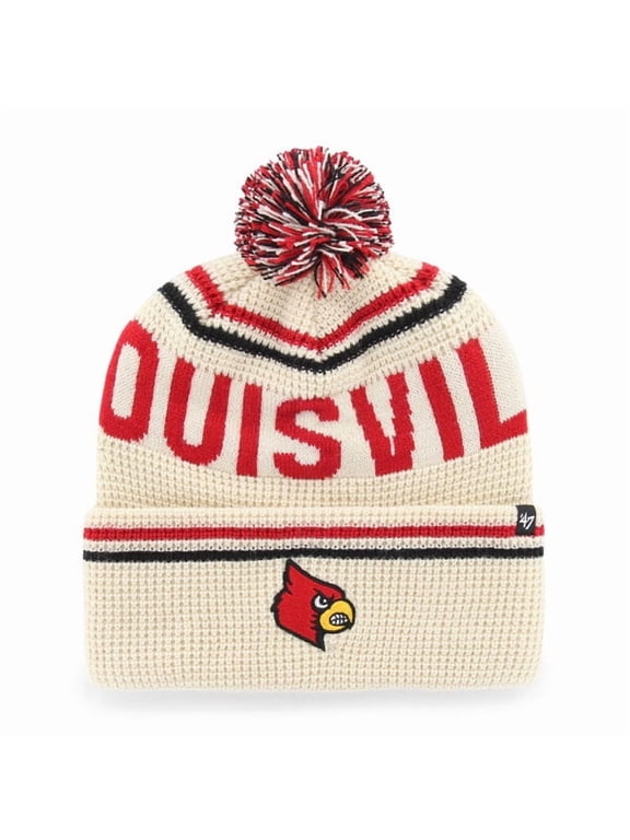 Unisex '47 Cream Louisville Cardinals Quattrle Waffle Cuffed Knit Hat with Pom