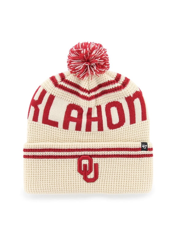 Unisex '47 Cream Oklahoma Sooners Quattrle Waffle Cuffed Knit Hat with Pom