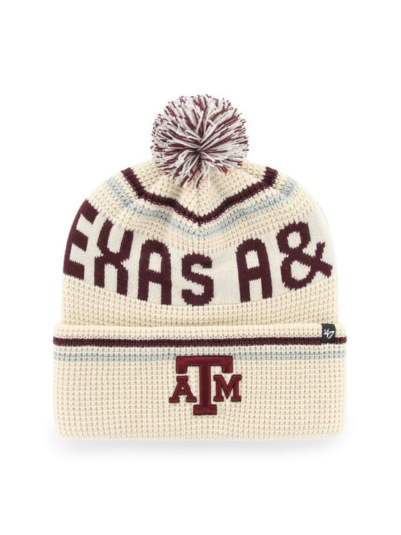 Unisex '47 Cream Texas A&M Aggies Quattrle Waffle Cuffed Knit Hat with Pom