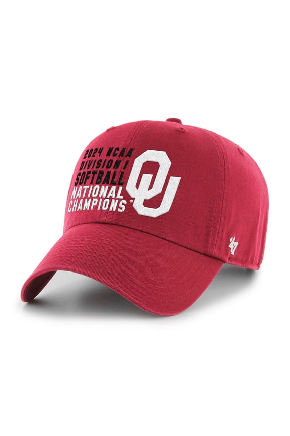 Unisex '47 Crimson Oklahoma Sooners 2024 NCAA Softball Women's College World Series Champions Clean Up Adjustable Hat