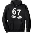 thumbnail image 1 of Unisex 67 Number Graphic Hoodie - Black Pullover Sweatshirt with Hands Print for Men & Women, 1 of 5