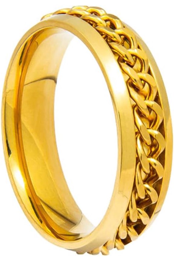 Unisex 6mm Stainless Steel Personality Simple Chain Rotatable Fidget Ring Relieve Anxiety Couple Wedding Band