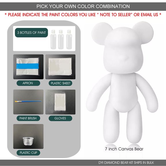Unisex 7" DIY Create customize Art and Craft kit Non-Toxic Pour Over Acrylic Fluid Paint Bear Kit - Custom Colors