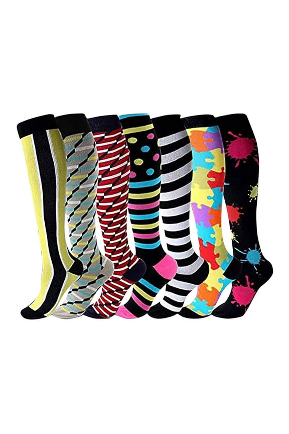 Unisex 7 Pairs Socks Brede Kalf Compressie Sports Socks L-Xl Multicolor L-XL Gifts for Women Funny Socks Hospital Socks Party Socks Christmas Socks Outdoor Socks