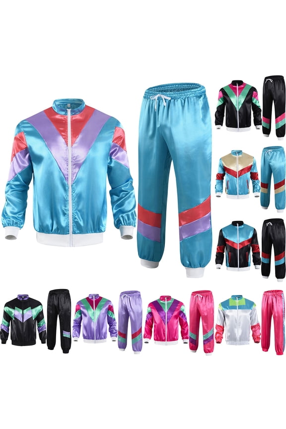 Unisex 80s 90s Hippie Clothing Set, Multicolor Retro Rock Stage Performance Costume, Festival Outfit For Theme Parties and Concerts,Black,M