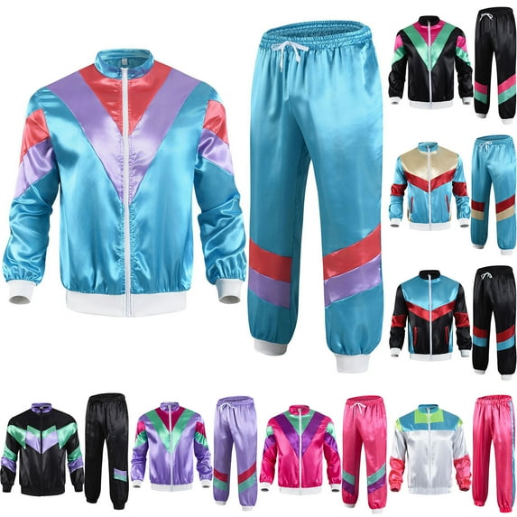 Unisex 80s 90s Hippie Clothing Set, Multicolor Retro Rock Stage Performance Costume, Festival Outfit For Theme Parties and Concerts,Hot Pink,L