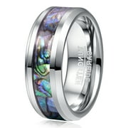 VAKKI Unisex 8mm Natural Abalone Shell/Mother of Pearl Inlay Tungsten Wedding Ring Size 6-14