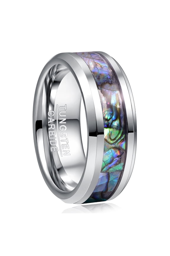Unisex 8mm Natural Abalone Shell/Mother of Pearl Inlay Tungsten Wedding Ring Size 6-14