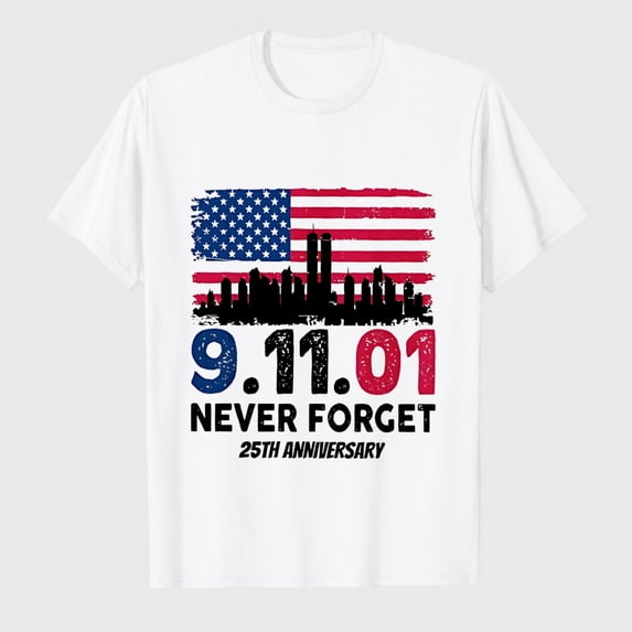 Unisex 9/11 25th Anniversary Never Forget Flag Graphic T-Shirt, Short Sleeve Shirt
