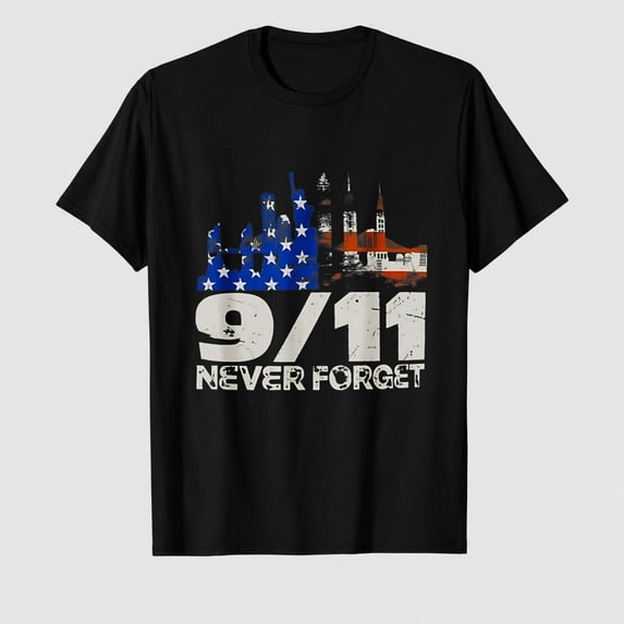 Unisex 9/11 Never Forget Flag Towers Graphic T-Shirt, Memorial Shirt