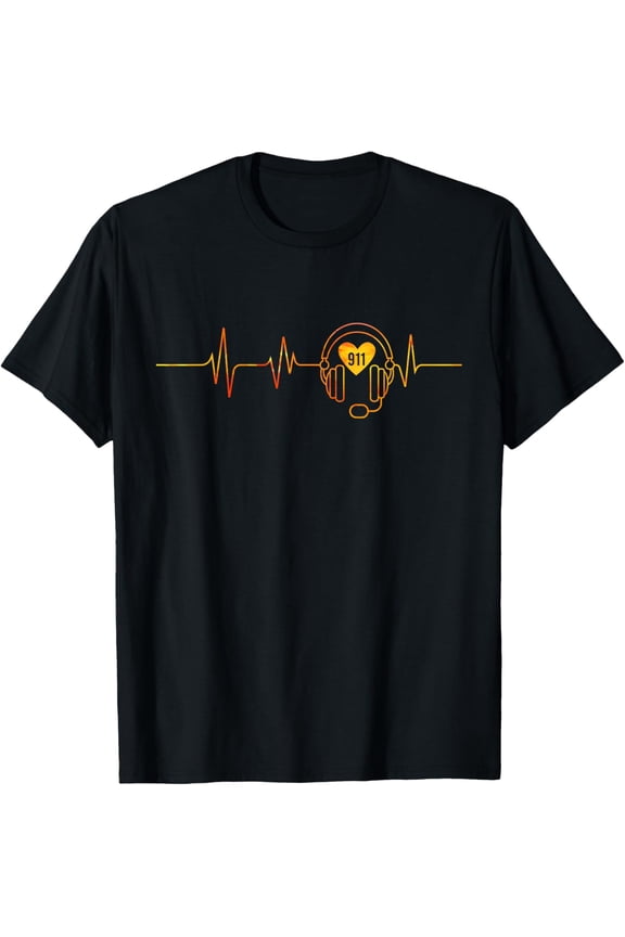 Unisex 911 Dispatcher Heartbeat Police Emergency Response Graphic Crew Neck T-Shirt Soft Breathable First Responder Support Casual Tee for Men Women
