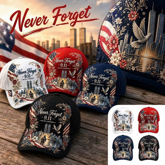 Unisex 911 Memorial We Never Forget Cap Curved Brim Vintage Washed Casual Outdoor Adjustable Dad Hat 9/11 Patriot Day Commemorative Trucker Hat